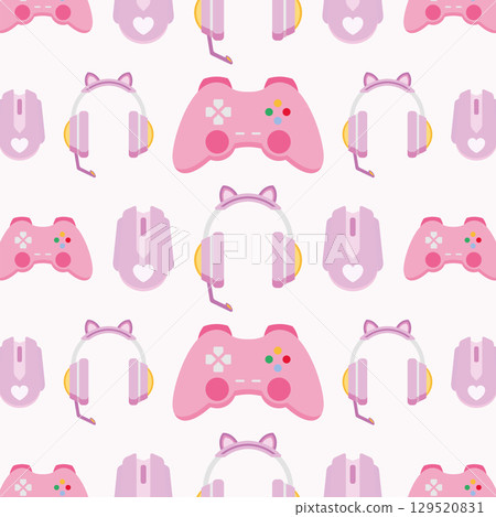 Cute Pink Gaming Accessories. Vector 129520831