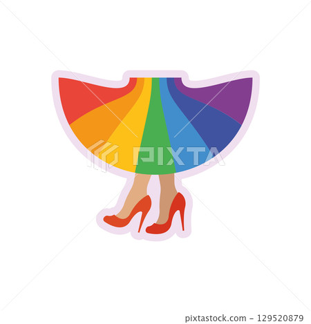 Rainbow dress with red heels. Vector 129520879