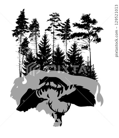 Silhouettes of animals symbol of the forest. hand drawing. Not AI. Vector illustration Silhouettes of animals symbol of the forest. hand drawing. Not AI. Vector illustration 129521013