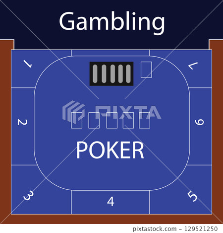Blue Poker Table with Playing Cards and Chips 129521250