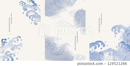 Watercolor wave pattern/Japanese style background 129521266