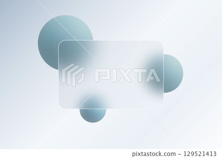 Minimalistic light background with a transparent frame and 3D spheres. Minimalistic light background with a transparent frame and 3D spheres. 129521413