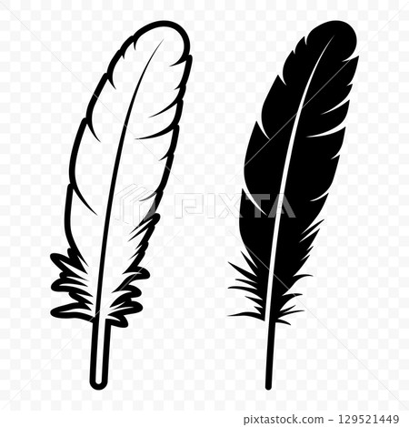 Vector Black and White Fluffy Feather Logo Icons. Silhouette Feather Set Closeup Isolated. Design Template of Flamingo, Angel, Bird Feather. Lightness and Freedom Concept Vector Black and White Fluffy Feather Logo Icons. Silhouette Feather Set Closeup Isolated. Design Template of Flamingo, Angel, Bird Feather. Lightness and Freedom Concept 129521449