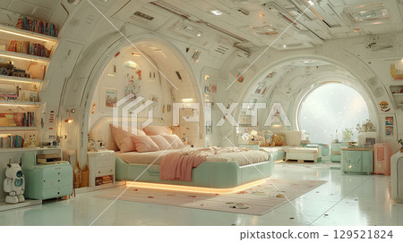 A futuristic, sophisticated children's room that combines the latest technology with playful design 129521824