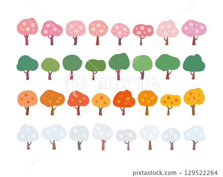A cute illustration of trees in the four seasons of spring, summer, autumn, and winter 129522264
