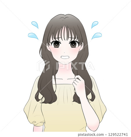 焦慮的女人上半身的簡單說明 129522741