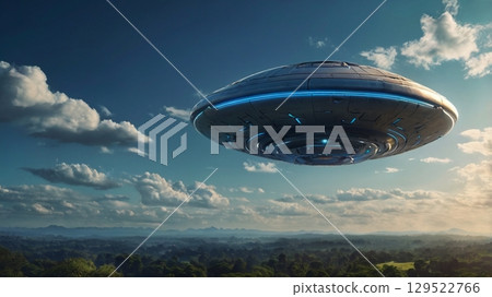 A mysterious flying object gliding through the fantastic sky and a world beyond light A mysterious flying object gliding through the fantastic sky and a world beyond light 129522766