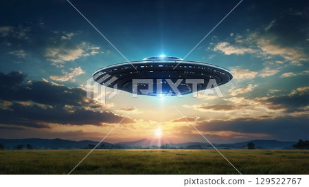 A mysterious flying object gliding through the fantastic sky and a world beyond light A mysterious flying object gliding through the fantastic sky and a world beyond light 129522767