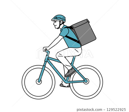 一位男性送餐員騎自行車的插圖 一位男性送餐員騎自行車的插圖 129522925