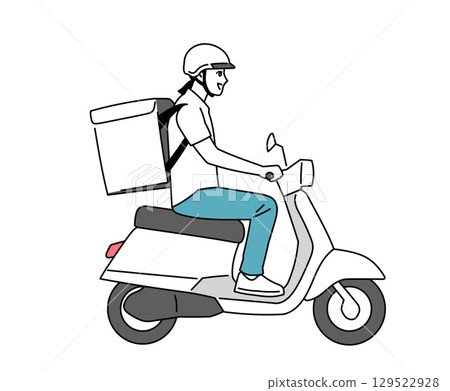 一位騎著輕便摩托車的女性送餐員的插圖 129522928