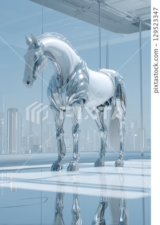 A robotic horse standing in a near-future city | A fusion of sci-fi mecha design and technology A robotic horse standing in a near-future city | A fusion of sci-fi mecha design and technology 129523347