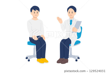 診斷和解釋男醫生和男病人[人物向量插圖素材] 129524031