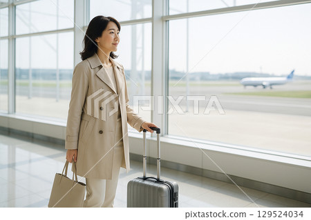 Middle-aged woman going on a trip 129524034