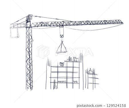 Building crane sketch Building crane sketch 129524158