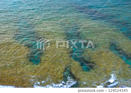 沖繩縣的邊戶岬高原、岩石、草地、大海和珊瑚 沖繩縣的邊戶岬高原、岩石、草地、大海和珊瑚 129524345