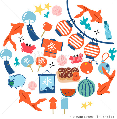 簡單的季節插圖（夏季） 129525143