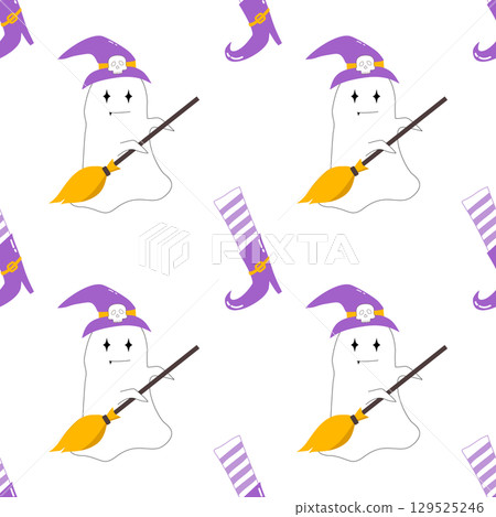 cute Halloween seamless pattern background 129525246