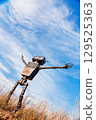 Concept of technology development in the form of artificial intelligence in a robot lives and feels, looking into the sky. 129525363