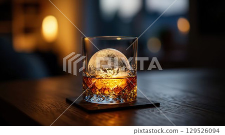 威士忌和冰塊的靜物 129526094