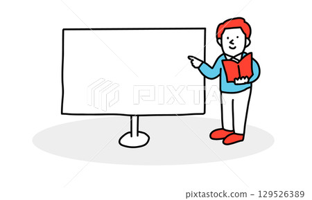 Illustration of a man giving a lecture/presentation in front of a whiteboard 129526389