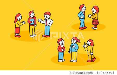 Three groups exchanging information while standing 129526391