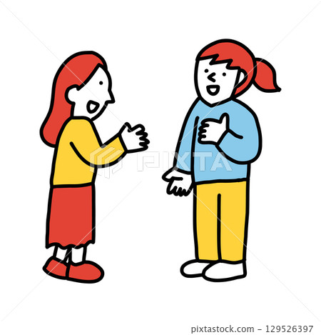 Illustration of two women having a conversation: parent and child, teacher and guardian 129526397