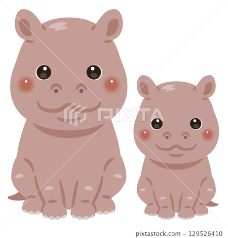 Illustration of a sitting hippopotamus and its child Illustration of a sitting hippopotamus and its child 129526410