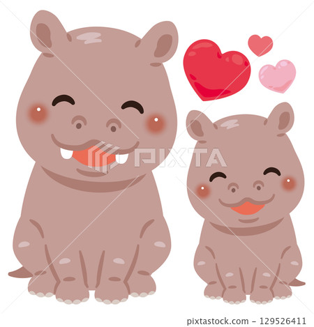 一隻微笑的河馬坐著的插圖 129526411