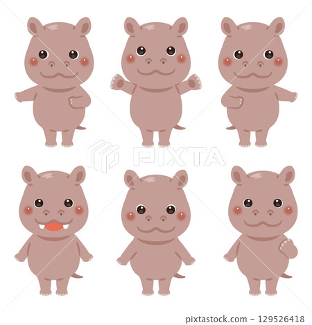 Pointing hippopotamus character illustration set 129526418
