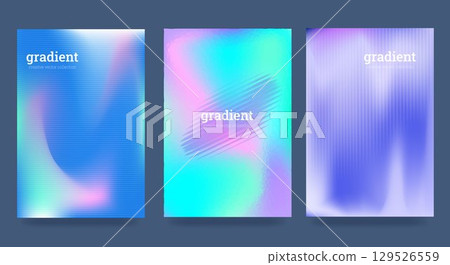 Set of backgrounds with distortions in the form of ripples on glass. Abstract fractal texture with ribbed glass texture. Bright gradients, futuristic tones, vector 129526559