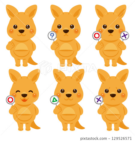 Kangaroo character illustration set holding a circle, circle, triangle, or triangle tag 129526571