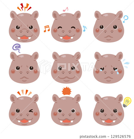 Hippopotamus illustration set (facial expressions only) Hippopotamus illustration set (facial expressions only) 129526576