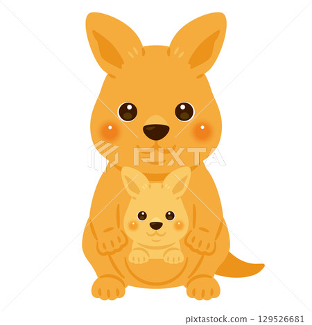 Front view of a kangaroo parent and child 129526681