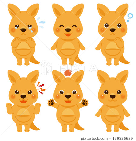 Kangaroo character illustration facial expression set 129526689