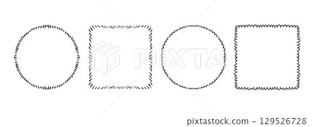 Thin hand drawn frame set. Black square and circle ribbon border collection. Vector doodle cadre frames. Scalloped and striped border pack for invitation, wedding party, birthday, greeting card design Thin hand drawn frame set. Black square and circle ribbon border collection. Vector doodle cadre frames. Scalloped and striped border pack for invitation, wedding party, birthday, greeting card design 129526728