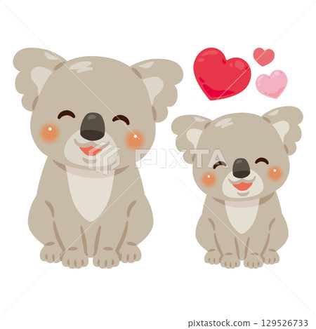 Illustration of a smiling koala parent and child sitting Illustration of a smiling koala parent and child sitting 129526733