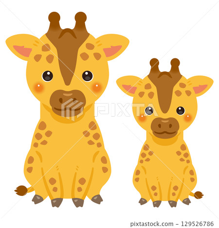 Illustration of a sitting giraffe and its child Illustration of a sitting giraffe and its child 129526786