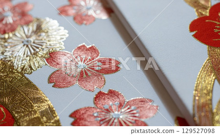 Japanese pattern, Japanese style image background material (gold, white, red) 129527098