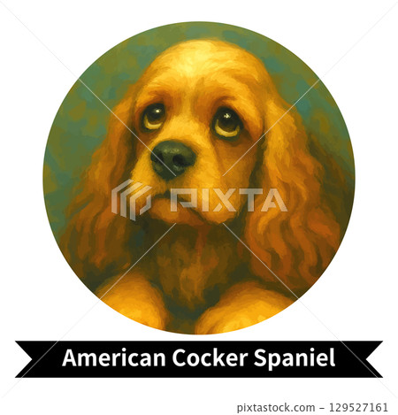 American Cocker Spaniel Dog Portrait - Oil Painting Style Image of a Cute Pet 129527161