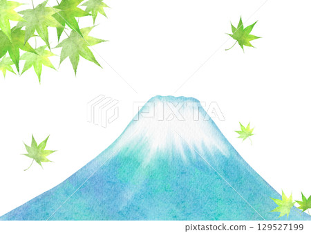 Watercolor illustration of Mt. Fuji and maple leaves 129527199
