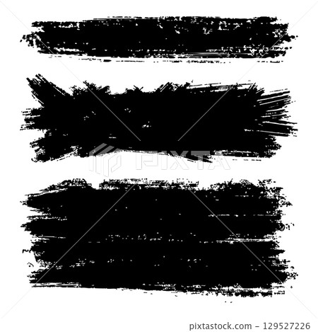set of bold black grunge brush strokes isolated on a white background, perfect for graphic design, artistic textures, digital artwork, and creative backgrounds. 129527226