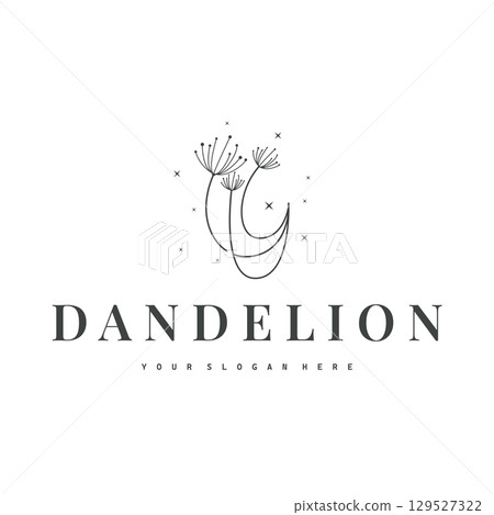 Dandelion Flower Logo Design Simple Minimalist Symbol Template 129527322