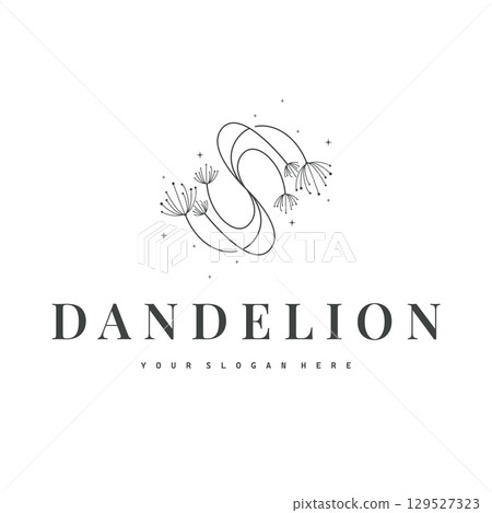 Dandelion Flower Logo Design Simple Minimalist Symbol Template 129527323