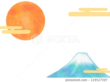富士山與太陽的水彩插圖 富士山與太陽的水彩插圖 129527397