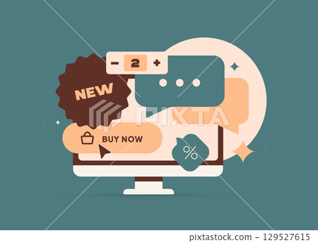 E-commerce marketing strategies with marketplace marketing solutions for boosting sales. Ecommerce marketing reaching global customers and driving business growth. Digital retail vector illustration 129527615