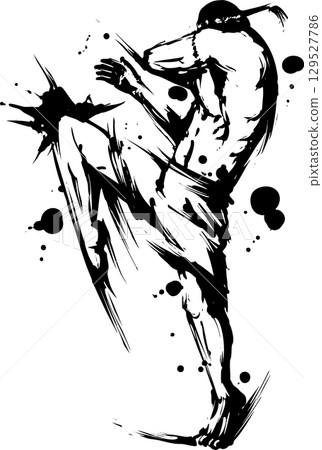 Muay Thai ink painting illustration 129527786