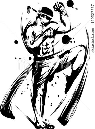 Muay Thai ink painting illustration Muay Thai ink painting illustration 129527787