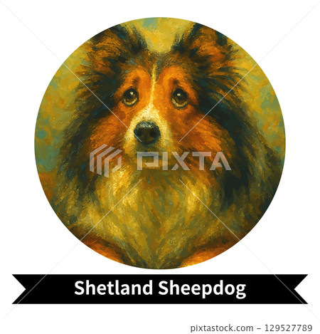 Shetland Sheepdog Dog Portrait - Oil Painting Style Image of a Cute Pet 129527789