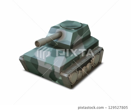 Low poly green tank., Battle tank 3d illustration., Military armored vehicle.3d render 129527805