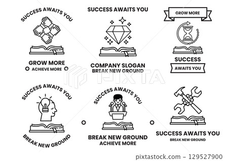 image is a collection of six different designs all of which feature a book 129527900